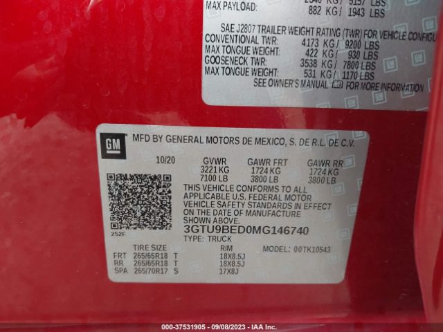 3GTU9BED0MG146740 GMC Sierra 1500 Sle