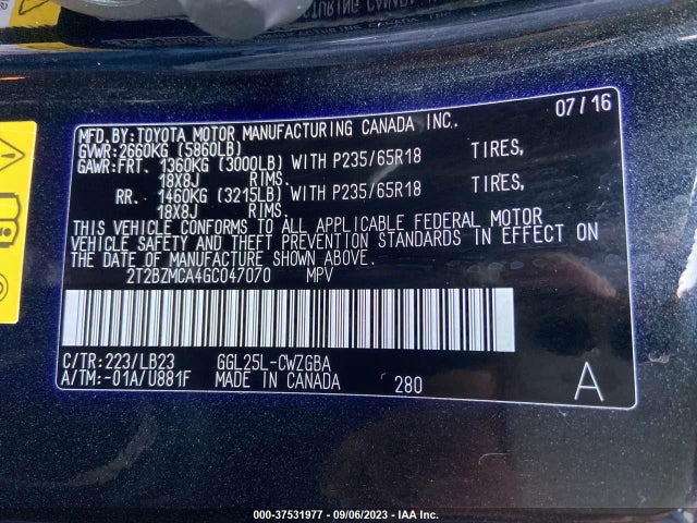 2T2BZMCA4GC047070 Lexus RX 350
