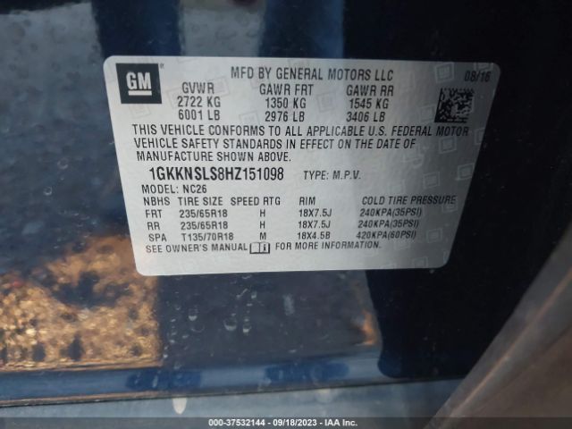 1GKKNSLS8HZ151098 GMC ACADIA SLE