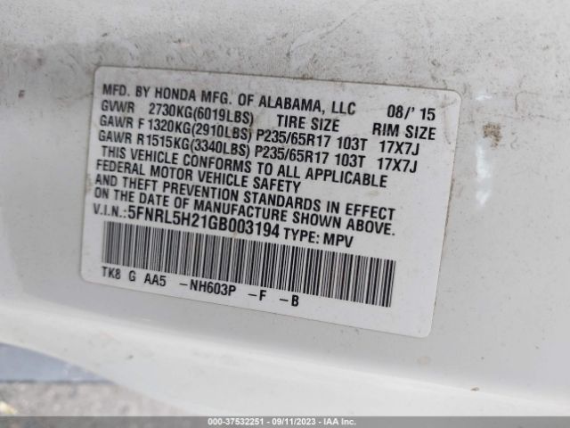 5FNRL5H21GB003194 Honda ODYSSEY LX