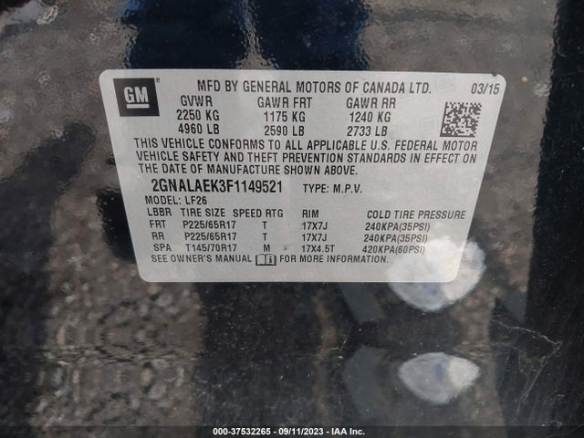 Chevrolet EQUINOX LS 2015 2GNALAEK3F1149521 Image 9