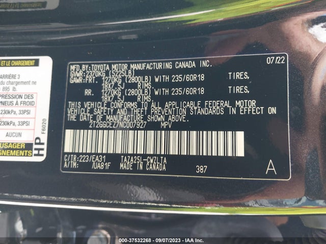 2022 Lexus NX, VIN: 2T2GGCEZ7NC007927