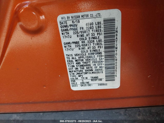 2020 NISSAN ROGUE SV VIN: JN8AT2MT0LW003515