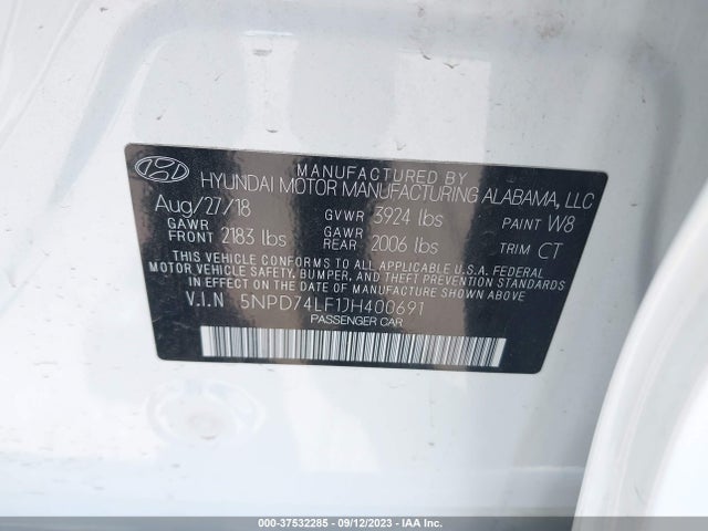 2018 HYUNDAI ELANTRA SE VIN: 5NPD74LF1JH400691
