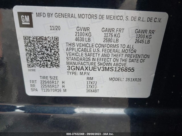 Chevrolet EQUINOX LT 2021 3GNAXUEV3MS126855 Image 9