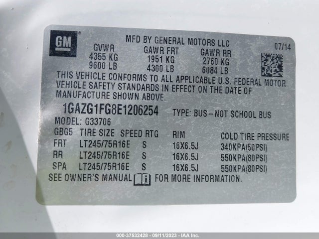 Chevrolet Express Passenger Lt 2014 1GAZG1FG8E1206254 Image 9