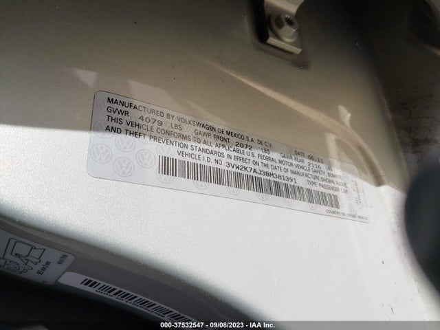 Aukcja sprzedaży 2011 Volkswagen Jetta Sedan S, vin: 3VW2K7AJ3BM381391, numer aukcji: 37532547
