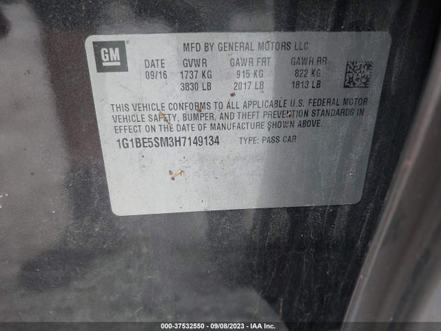 Chevrolet CRUZE LT 2017 1G1BE5SM3H7149134 Image 9
