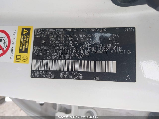 2T2ZK1BA5FC157966 Lexus RX 350