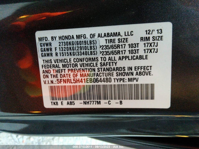 Honda ODYSSEY EX 2014 5FNRL5H41EB064480 Image 9