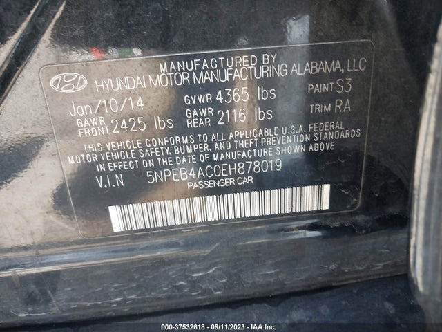 Hyundai SONATA GLS 2014 5NPEB4AC0EH878019 Image 9