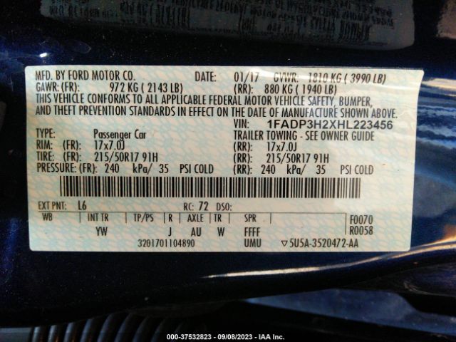 1FADP3H2XHL223456 Ford FOCUS SEL