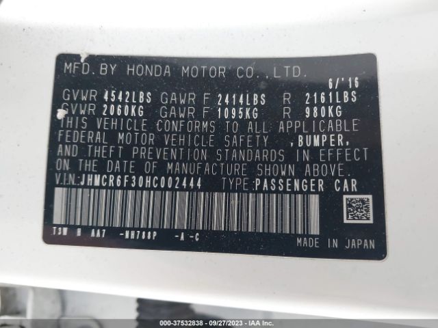 JHMCR6F30HC002444 Honda ACCORD HYBRID