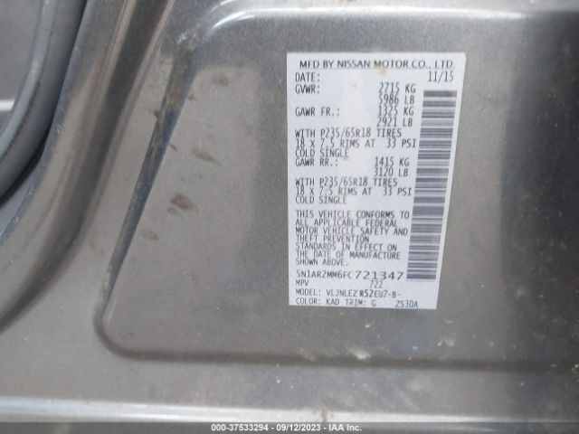 5N1AR2MM6FC721347 Nissan Pathfinder Sv