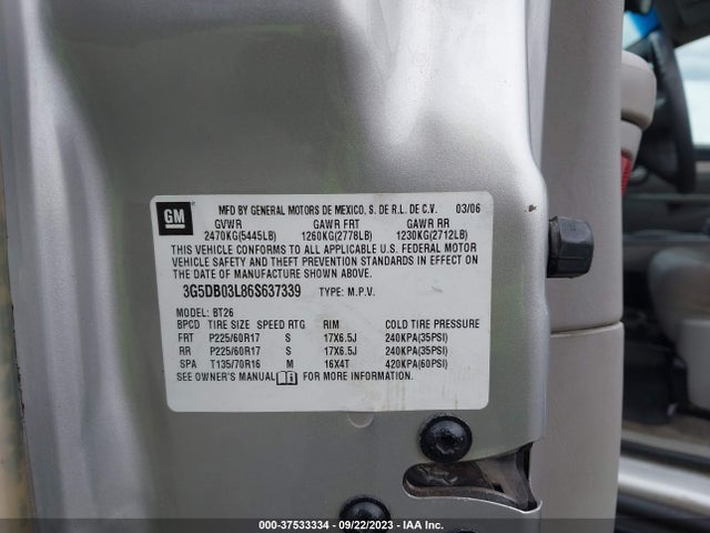 2006 BUICK RENDEZVOUS CX VIN: 3G5DB03L86S637339