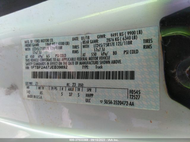 1FTBF2A67JEB39892 Ford Super Duty F-250 Srw Xl/xlt