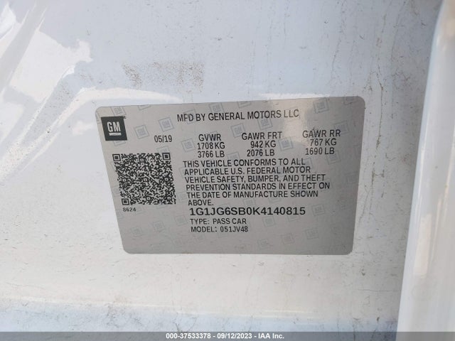 Chevrolet SONIC LT 2019 1G1JG6SB0K4140815 Image 9