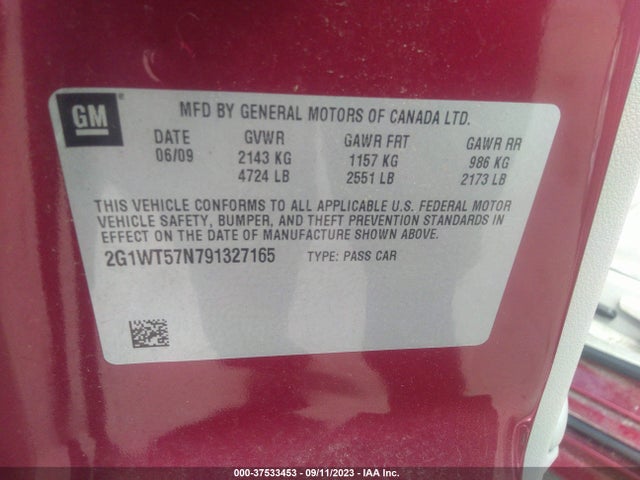 2009 CHEVROLET IMPALA 3.5L LT VIN: 2G1WT57N791327165