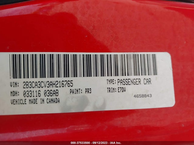 2010 DODGE CHARGER SXT VIN: 2B3CA3CV3AH216765