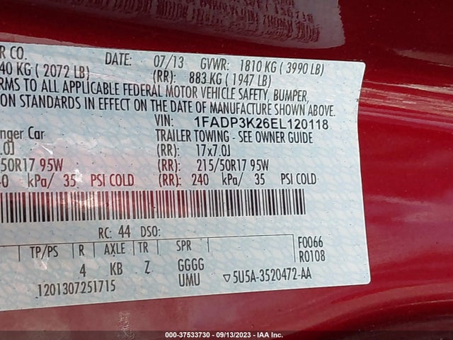 2014 FORD FOCUS SE VIN: 1FADP3K26EL120118