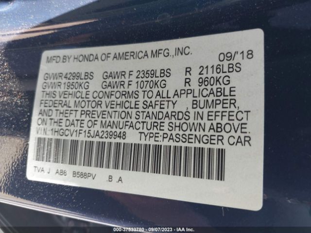 1HGCV1F15JA239948 Honda Accord Sedan Lx 1.5t