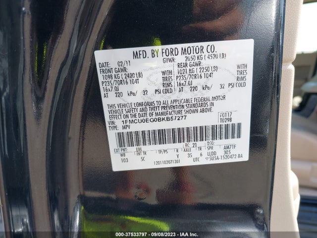 2011 FORD ESCAPE LIMITED VIN: 1FMCU0EG0BKB57277