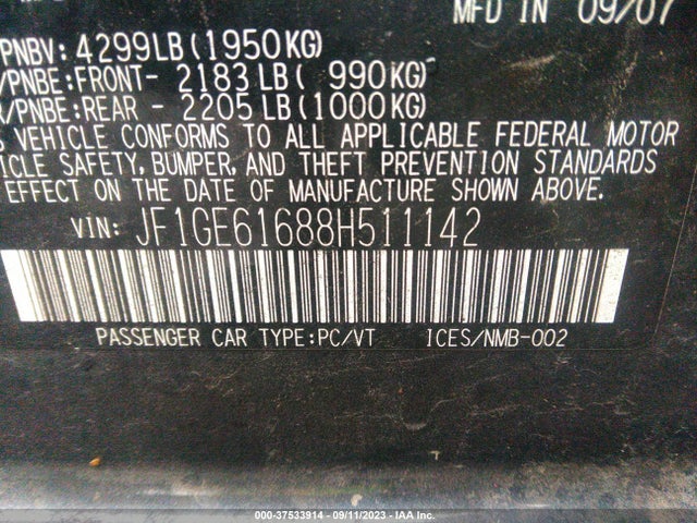 2008 SUBARU IMPREZA SEDAN JF1GE61688H511142 Photo 8