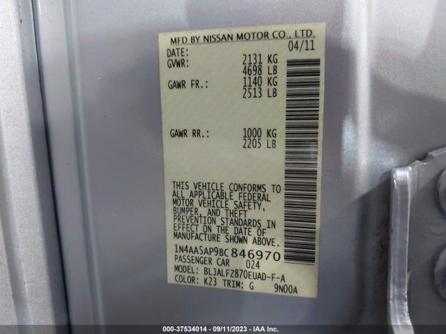 2011 NISSAN MAXIMA 3.5 SV VIN: 1N4AA5AP9BC846970