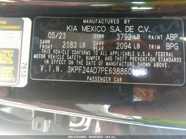 2023 KIA FORTE LXS VIN: 3KPF24AD7PE638860