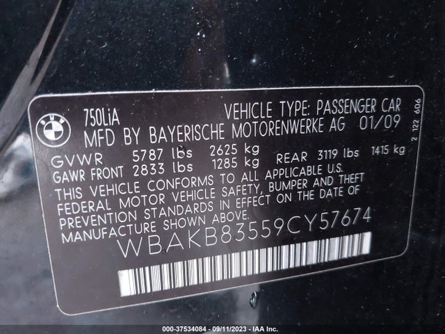2009 BMW 7 SERIES 750LI VIN: WBAKB83559CY57674