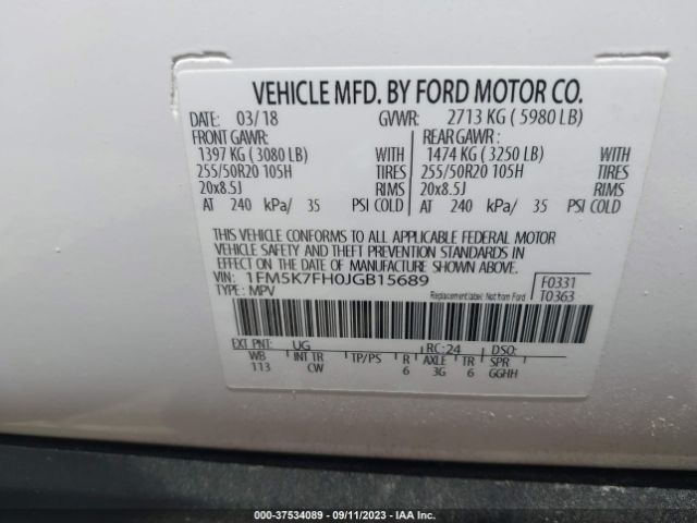 1FM5K7FH0JGB15689 Ford Explorer Limited