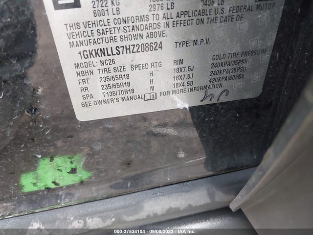 GMC ACADIA SLE 2017 1GKKNLLS7HZ208624 Image 9