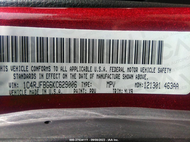 1C4RJFBG6KC629006 Jeep Grand Cherokee Limited X