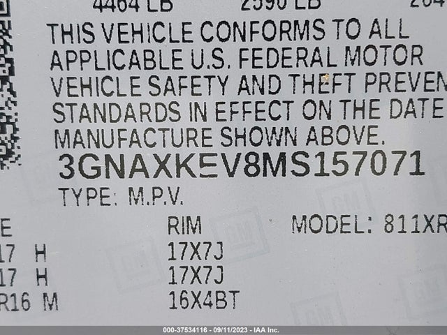 Chevrolet EQUINOX LT 2021 3GNAXKEV8MS157071 Image 9