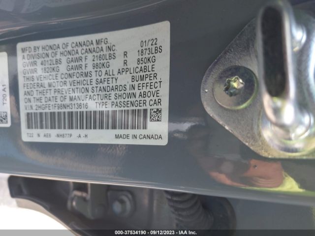 2HGFE1F98NH313616 Honda Civic Sedan Touring
