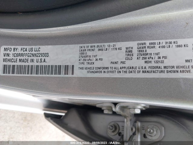 RAM 1500 Big Horn 2022 1C6RRFFG2NN229303 Image 9