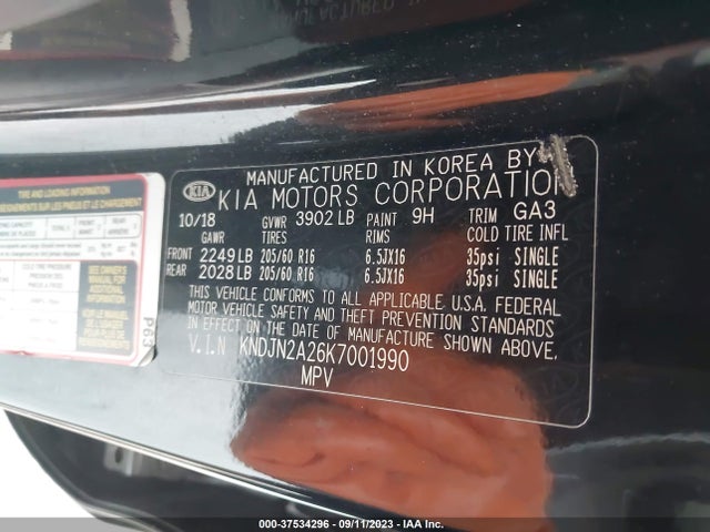 2019 KIA SOUL VIN: KNDJN2A26K7001990
