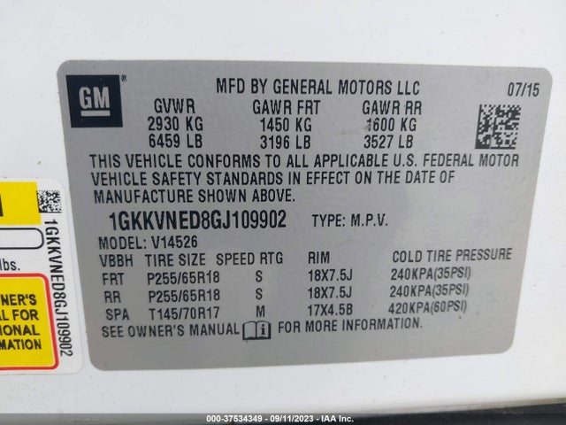 GMC Acadia Sle-1 2016 1GKKVNED8GJ109902 Image 9