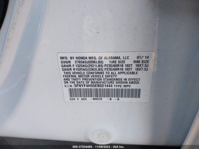 5FNYF4H55EB021444 Honda Pilot Ex-l