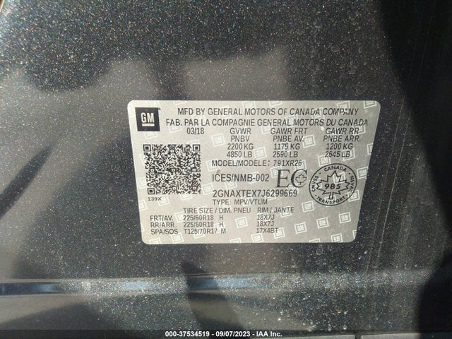 Chevrolet EQUINOX LT 2018 2GNAXTEX7J6299669 Image 9