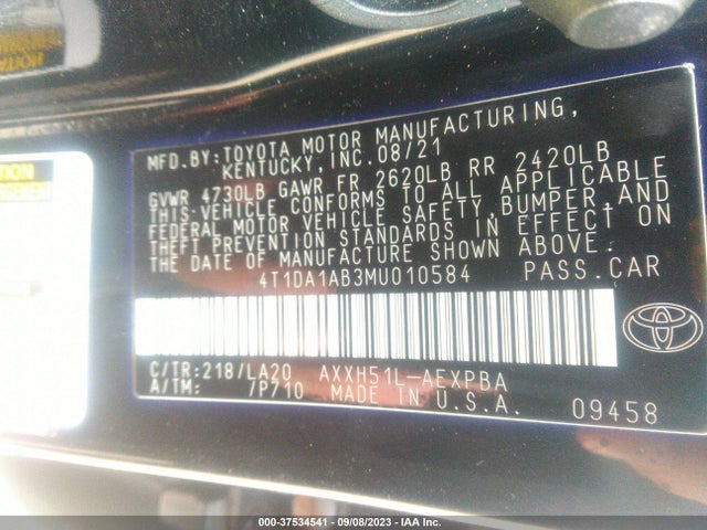 2021 TOYOTA AVALON HYBRID LIMITED VIN: 4T1DA1AB3MU010584