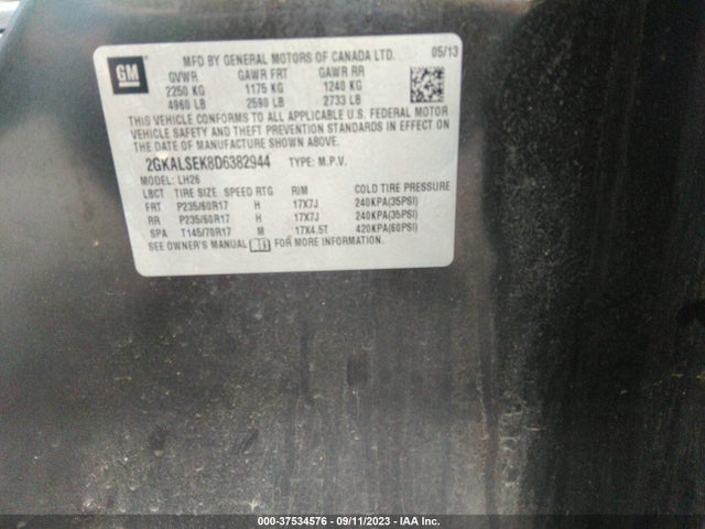 2013 GMC TERRAIN SLE VIN: 2GKALSEK8D6382944