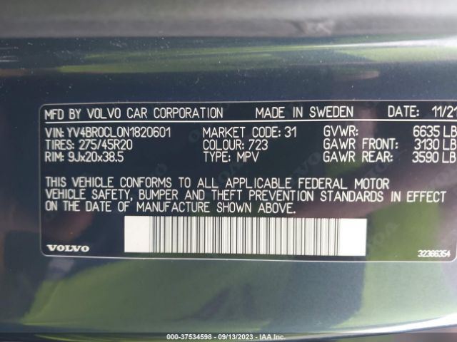 YV4BR0CL0N1820601 Volvo Xc90 Recharge Inscription