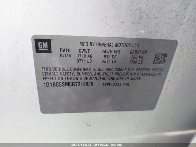 Chevrolet CRUZE LS 2016 1G1BC5SM5G7314038 Image 9