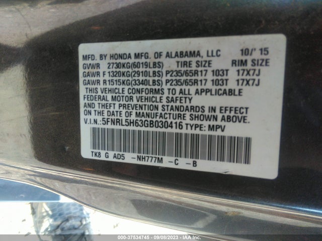 Honda Odyssey Ex-l 2016 5FNRL5H63GB030416 Image 9