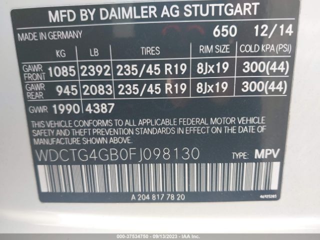 WDCTG4GB0FJ098130 Mercedes-Benz Gla-class Gla 250