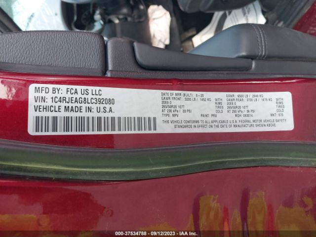 1C4RJEAG8LC392080 Jeep Grand Cherokee Altitude
