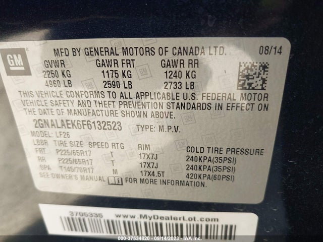 Chevrolet EQUINOX LS 2015 2GNALAEK6F6132523 Image 9