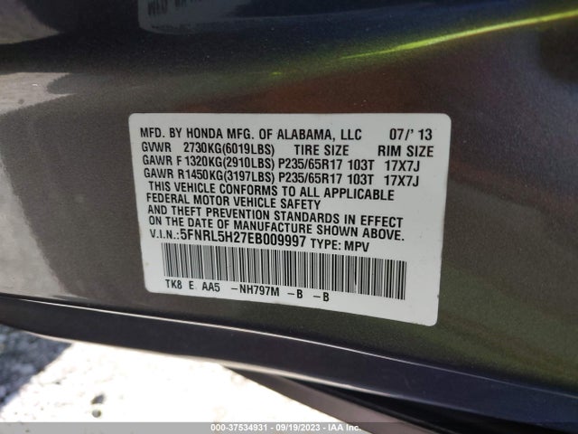 Honda ODYSSEY LX 2014 5FNRL5H27EB009997 Image 9