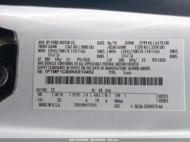 1FTMF1CB9KKE10452 Ford F-150 Xl/xlt